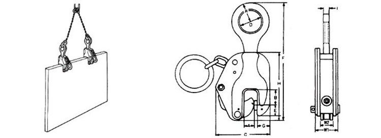 E型豎吊鋼板鉗結構尺寸圖
