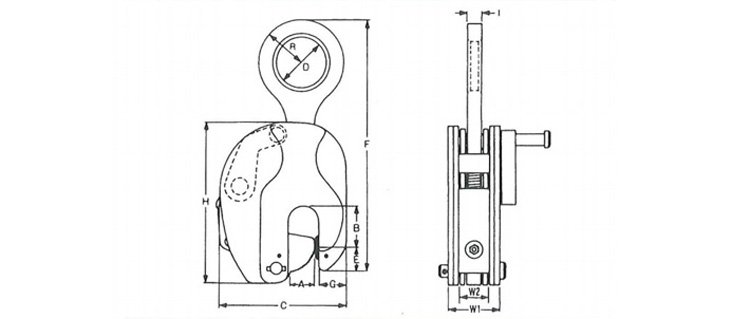 RS型豎吊鋼板鉗結(jié)構(gòu)尺寸圖