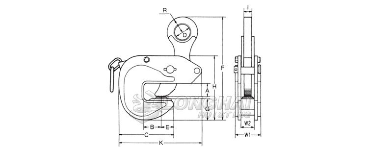 VAR橫吊鋼板起重鉗結構尺寸圖